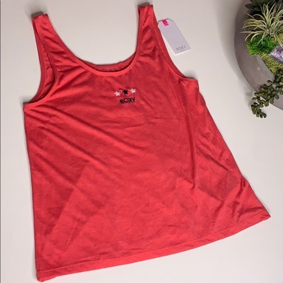 Roxy Girl Embroidered Star Lace Back Tank top new red - Picture 2 of 8